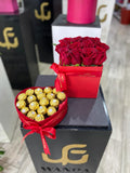 boite de roses avec boite de 16 chocolat Ferrero